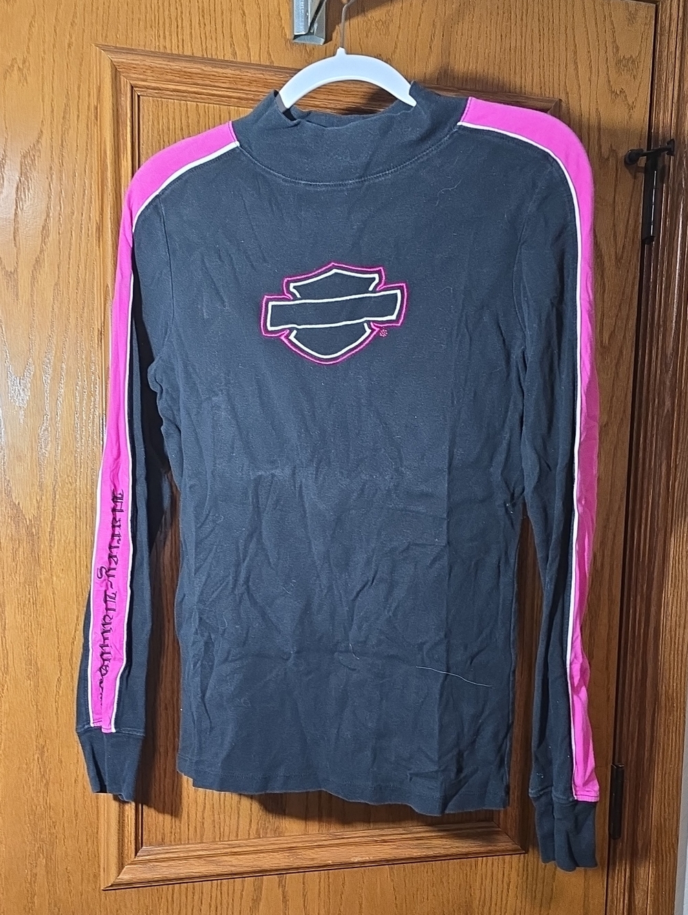 Womans Harley-Davidson Black & Pink Long-Sleeve Graphic Top